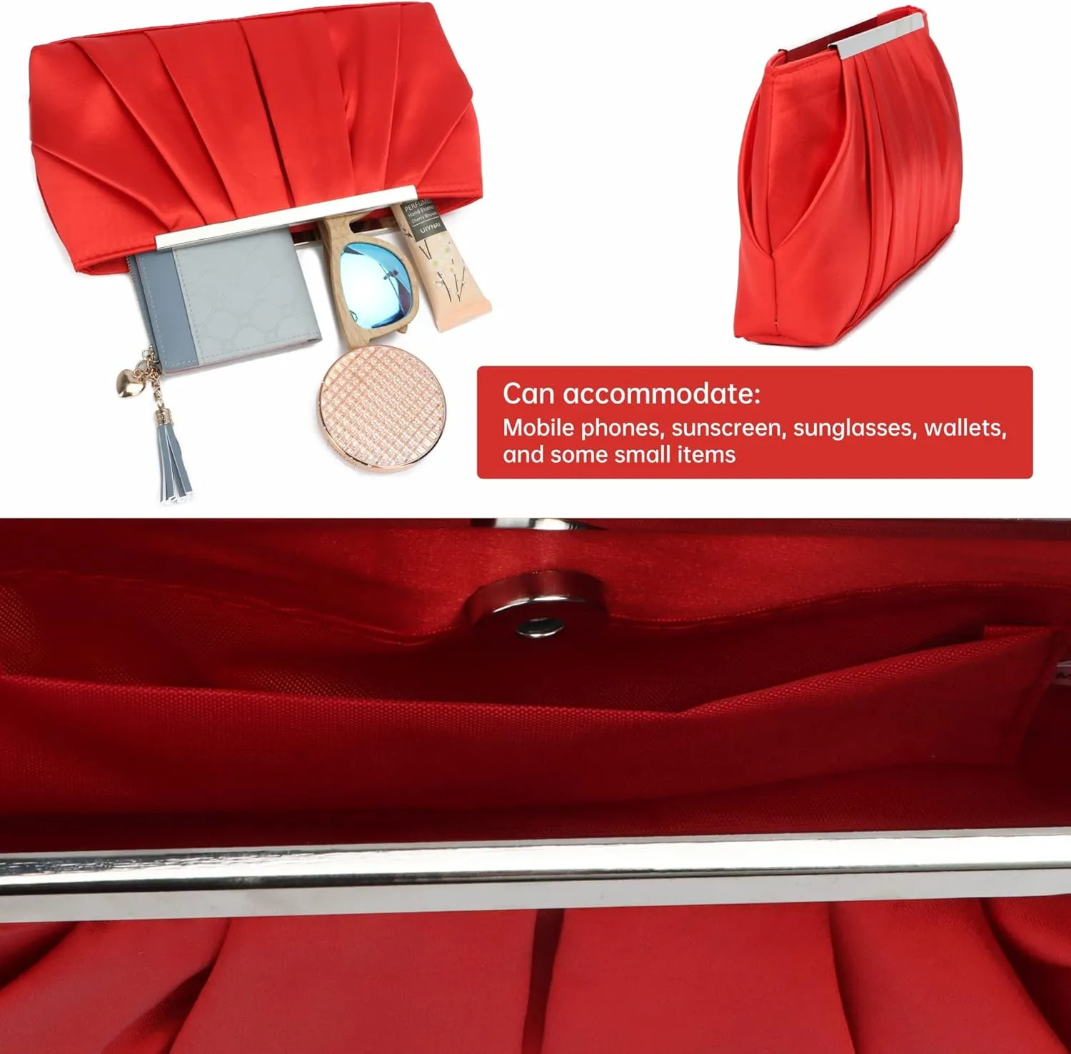 Lanpet Women's Satin Evening Clutch Bag Elegant Pleated Formal Handbag Simple Classic Purse for Women