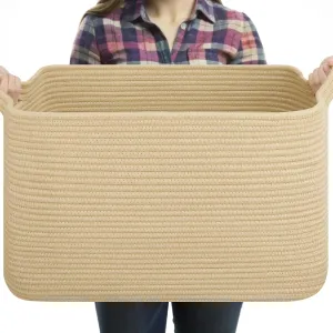 Large Blanket Basket, Jute Blanket Storage Living Room, Rectangle Woven Baskets for Storage Toys, Towels, Diry Clothes Organizer Bins (Jute)