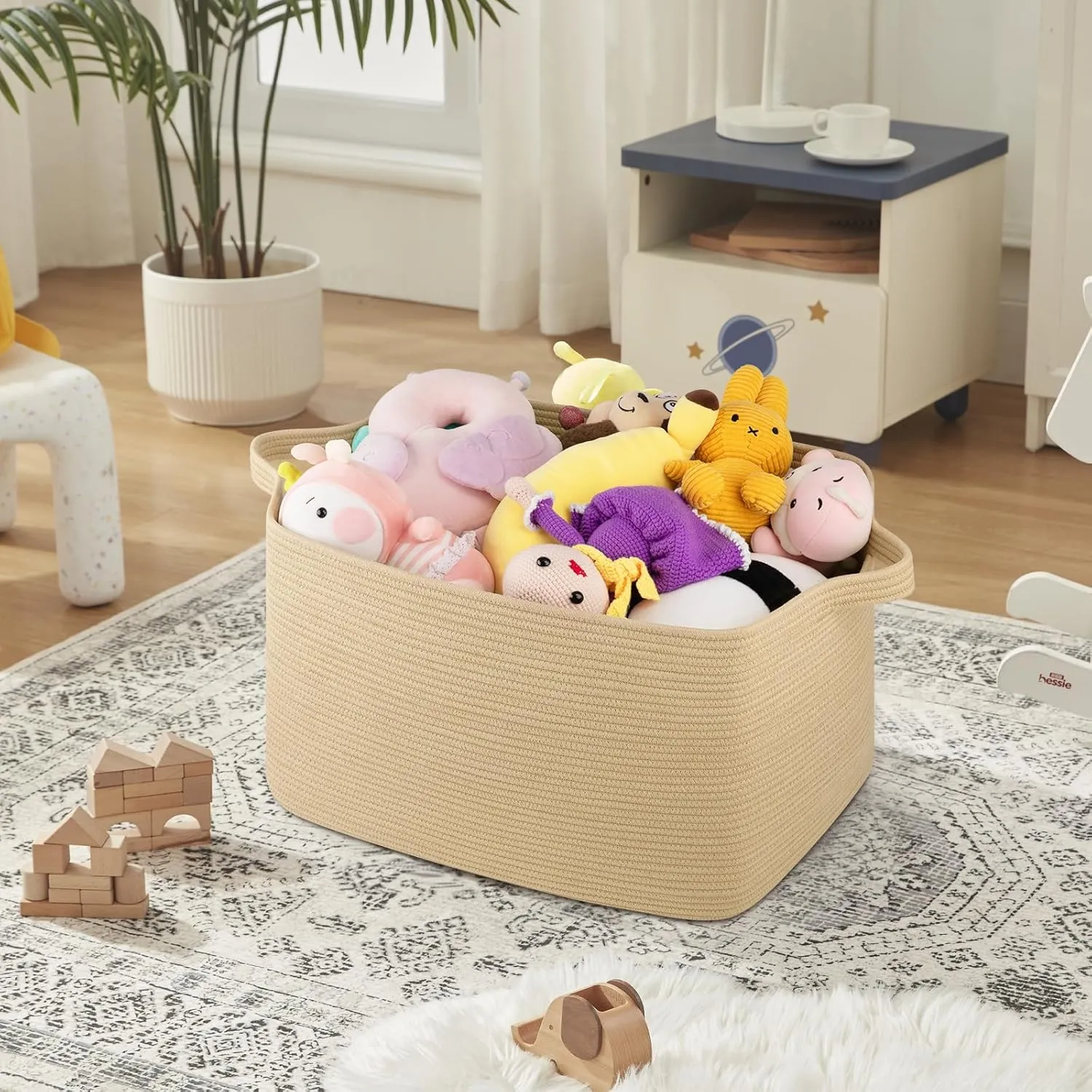 Large Blanket Basket, Jute Blanket Storage Living Room, Rectangle Woven Baskets for Storage Toys, Towels, Diry Clothes Organizer Bins (Jute)