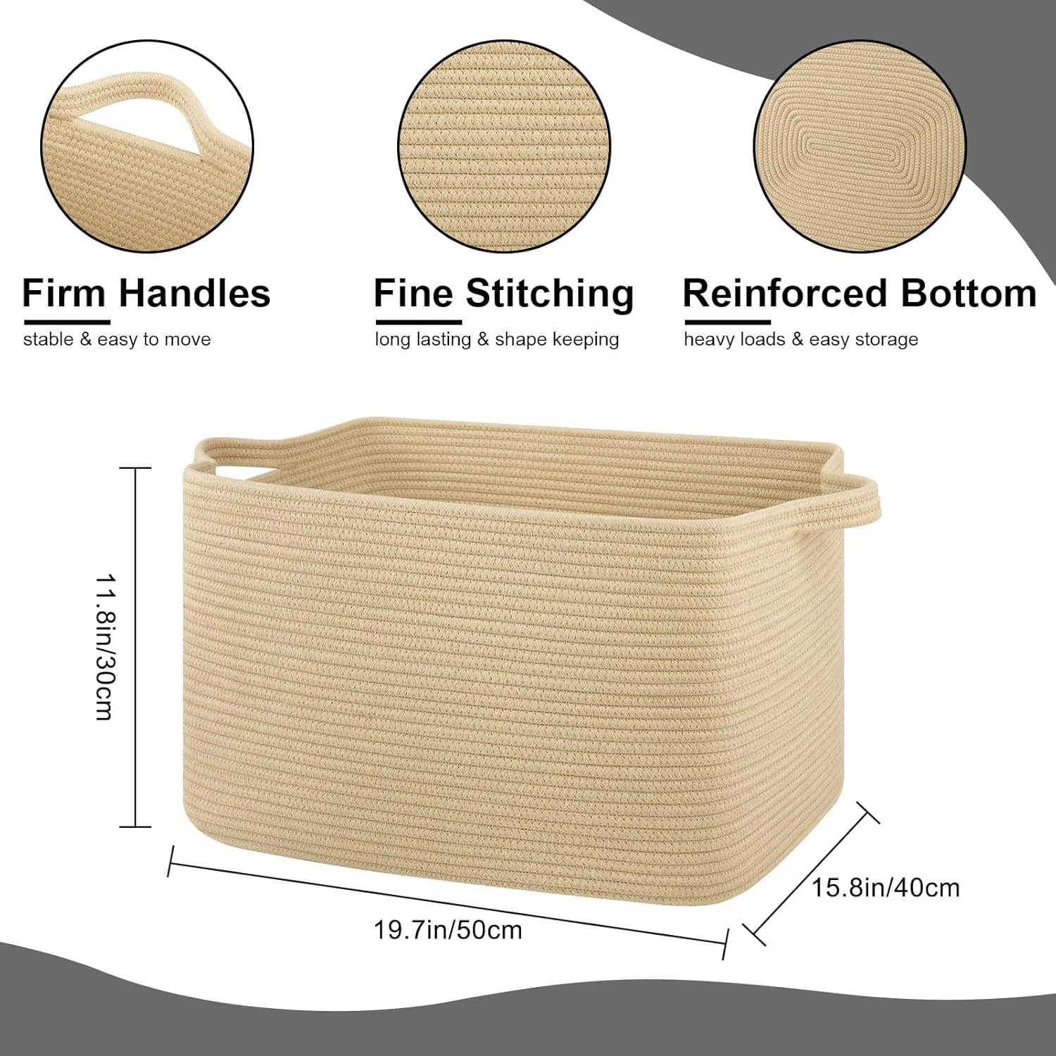 Large Blanket Basket, Jute Blanket Storage Living Room, Rectangle Woven Baskets for Storage Toys, Towels, Diry Clothes Organizer Bins (Jute)