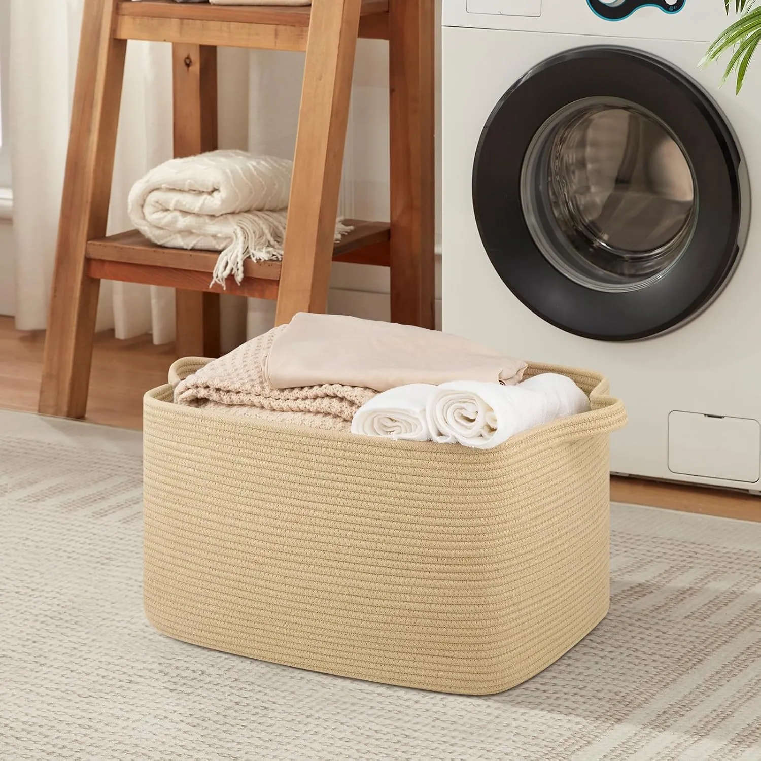 Large Blanket Basket, Jute Blanket Storage Living Room, Rectangle Woven Baskets for Storage Toys, Towels, Diry Clothes Organizer Bins (Jute)