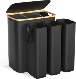 Large Laundry Hamper, 160L Waterproof Laundry Basket with Lid and Removable Bag, Collapsible Tall Clothes Hamper with Bamboo Handles for Clothes Toys in Dorm Bedroom Bathroom, Black