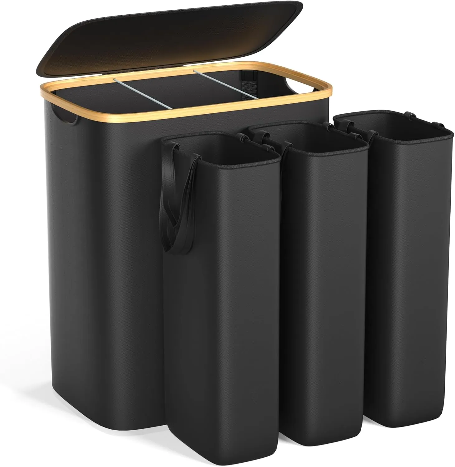 Large Laundry Hamper, 160L Waterproof Laundry Basket with Lid and Removable Bag, Collapsible Tall Clothes Hamper with Bamboo Handles for Clothes Toys in Dorm Bedroom Bathroom, Black