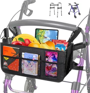 Large Rollator Basket,Walker Basket Bag for Folding Walker,Rollator Walker Bag Cup Holder,Rollator Bag,Large Capacity Rollator Walker Accessories Organizer Bag,Folding Rollator Walker Storage Bag