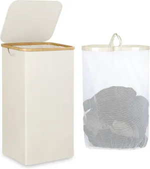 Laundry Basket with Lid, 110L Large Laundry Hamper with Handle and Lid, Collapsible Clothes Basket Organizer with Removable Inner Bag for Clothes Toys Towels - Beige