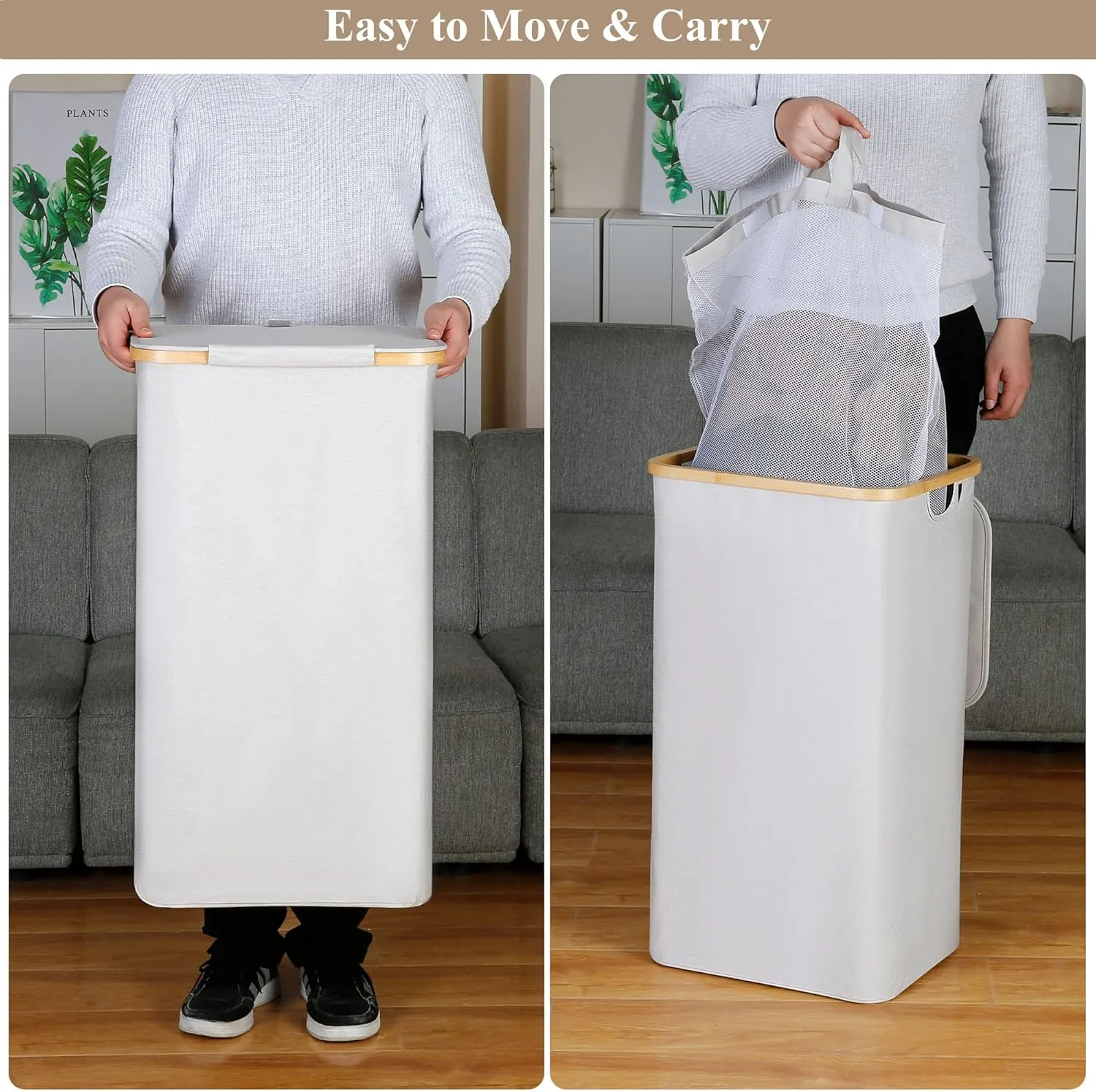 Laundry Basket with Lid, Large Laundry Hamper with Handle and Lid, Collapsible Clothes Basket Organizer with Removable Inner Bag for Clothes Toys Towels - 110L Light Grey