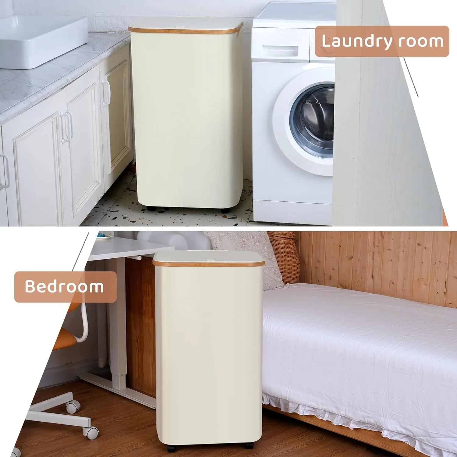 Laundry Basket with Wheels, 110L Clothes Hamper for Laundry, Laundry Hamper with Lid and Inner Bag, for Laundry Room, Bedroom, Dormitory Storage,Beige