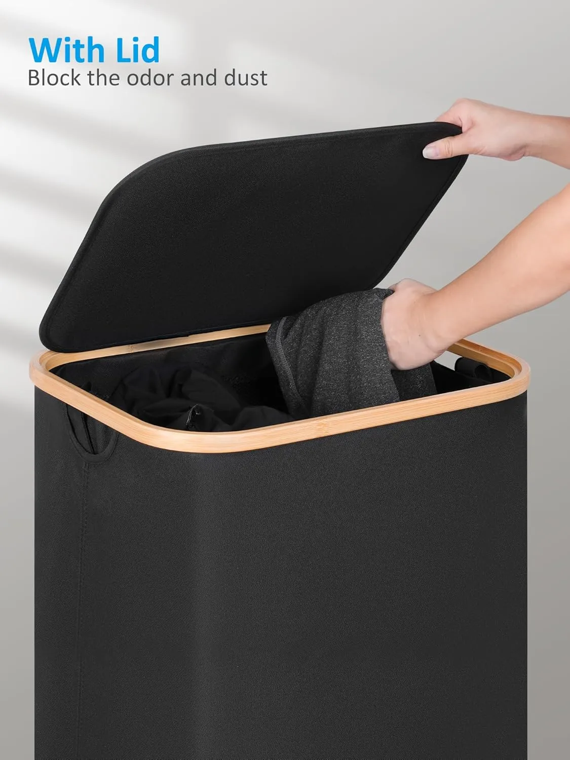 Laundry Basket with Wheels, Tall Rolling Laundry Hamper with Lid and Removable Bag, Aesthetic Dirty Clothes Hamper on Wheels for Laundry Room, Bedroom, Dorm and Bathroom, 100L Black