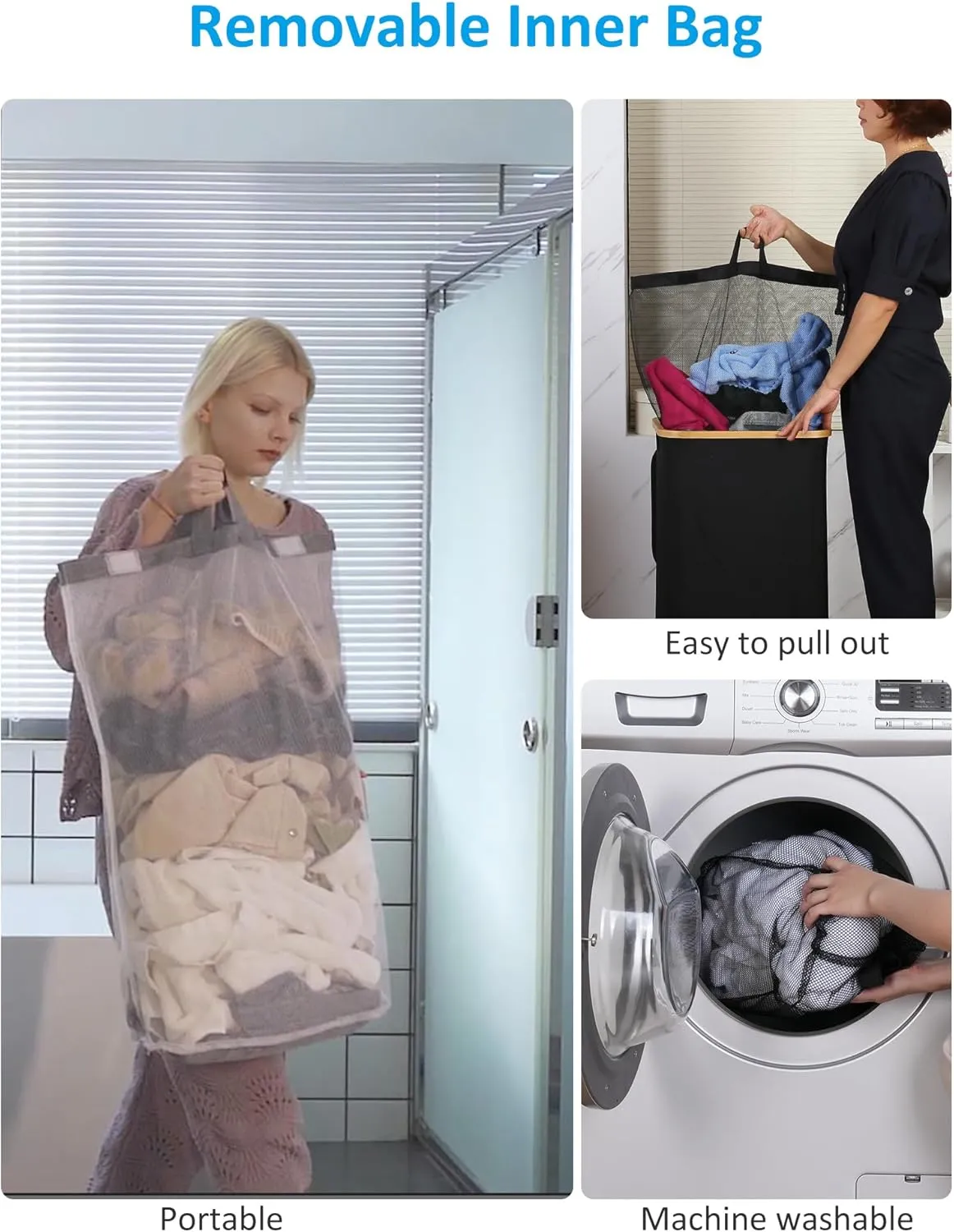 Laundry Basket with Wheels, Tall Rolling Laundry Hamper with Lid and Removable Bag, Aesthetic Dirty Clothes Hamper on Wheels for Laundry Room, Bedroom, Dorm and Bathroom, 100L Black
