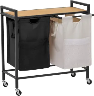 Laundry Hamper Cart, 2-Compartment Laundry Basket with Wheels, 93L Laundry Sorter with Removable Bags and Handle, for Bathroom, Dorm, Laundry Room