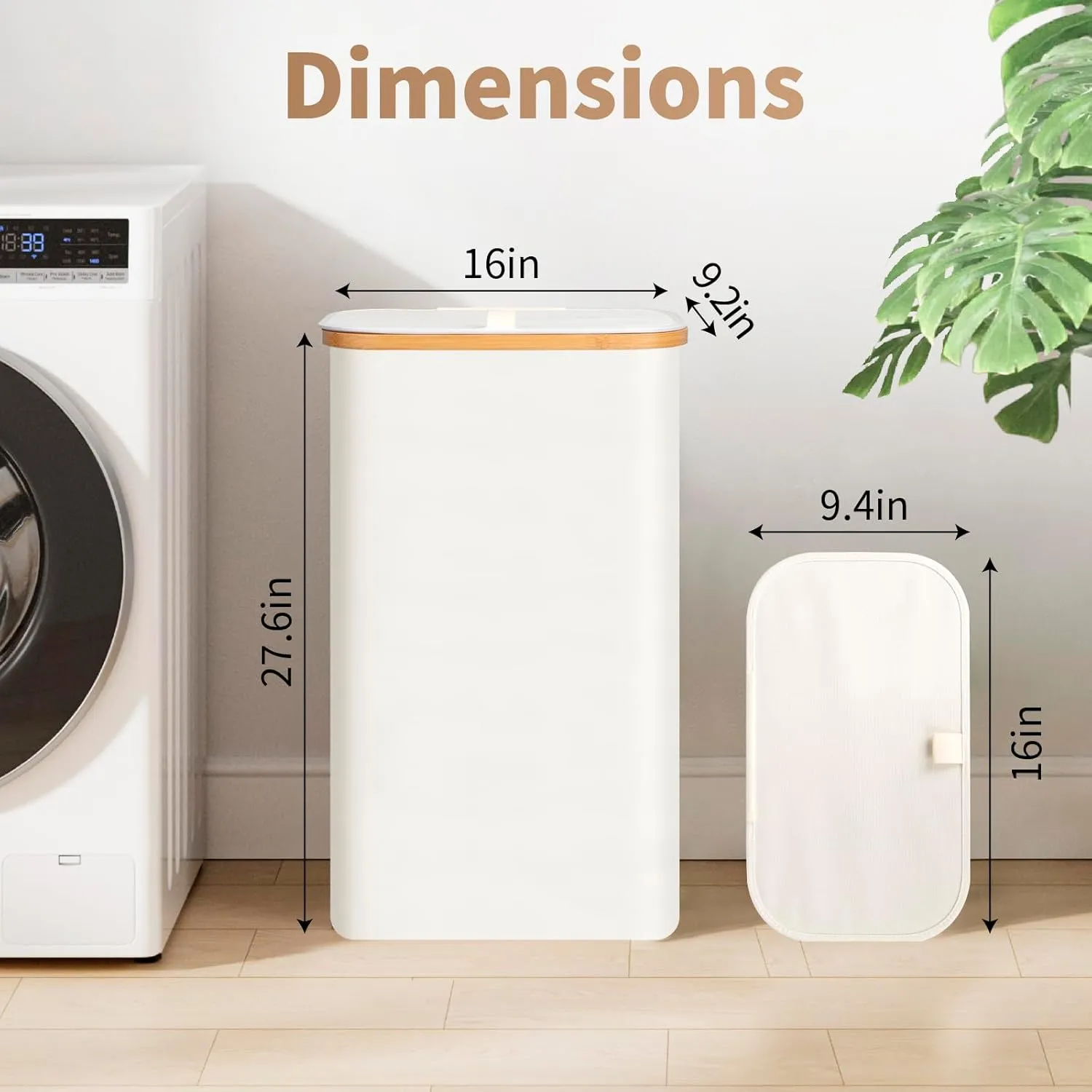Laundry Hamper with Lid,65L Laundry Basket for Clothes hamper,Laundry Basket with Bamboo Handle and Removable Bags,Large Foldable Dirty Clothes Hamper,White