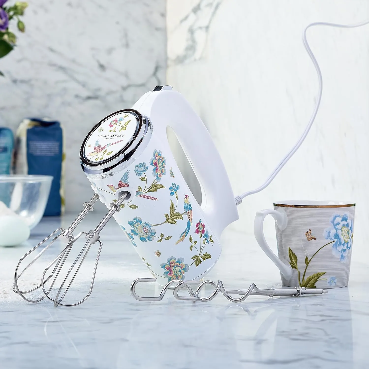 Laura Ashley Hand Mixer Electric Handheld 200W - Hand Held Electric Whisk with 5 Variable Speeds - Hand Mixers with Durable Stainless Steel Beaters - Easy to Clean Light Weight Cake Mixer for Baking