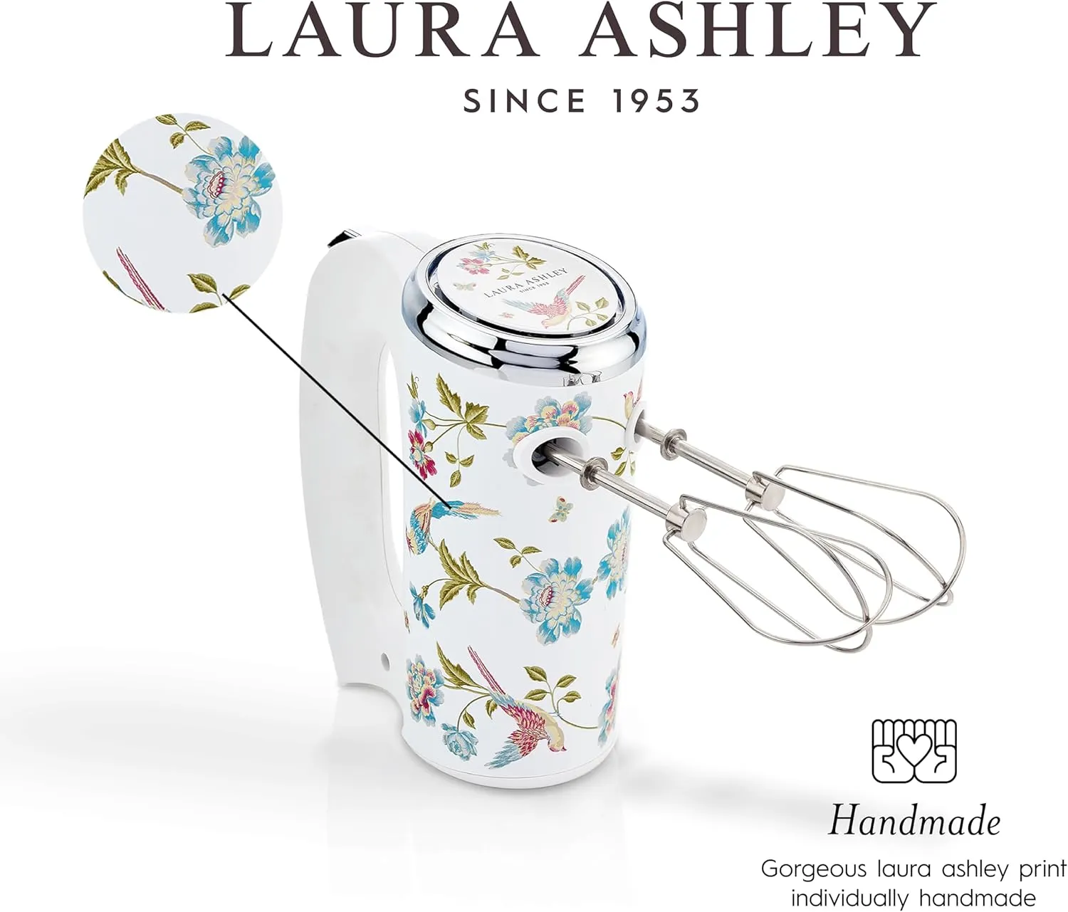Laura Ashley Hand Mixer Electric Handheld 200W - Hand Held Electric Whisk with 5 Variable Speeds - Hand Mixers with Durable Stainless Steel Beaters - Easy to Clean Light Weight Cake Mixer for Baking