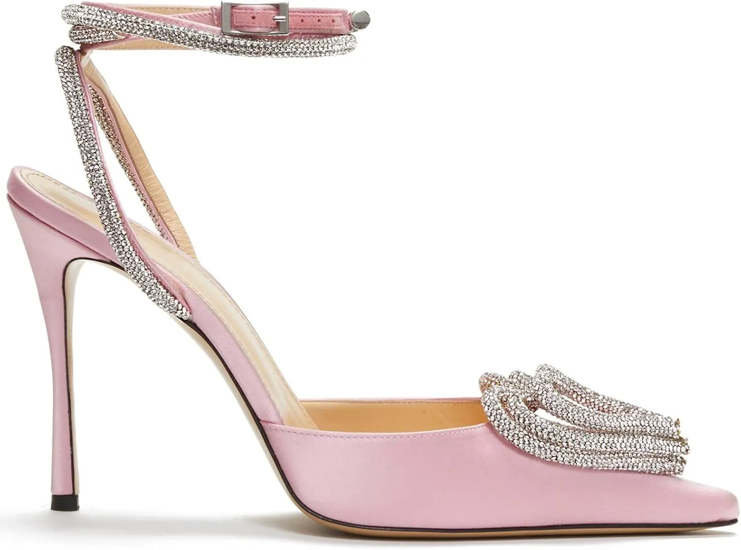 LauraVicci Women's Heeled Sandals Pointed Toe Crystal Embellished Bow Ankle Straps Rhinestone Buckle Stiletto Slip On Evening Dress Party Wedding Pumps Shoes