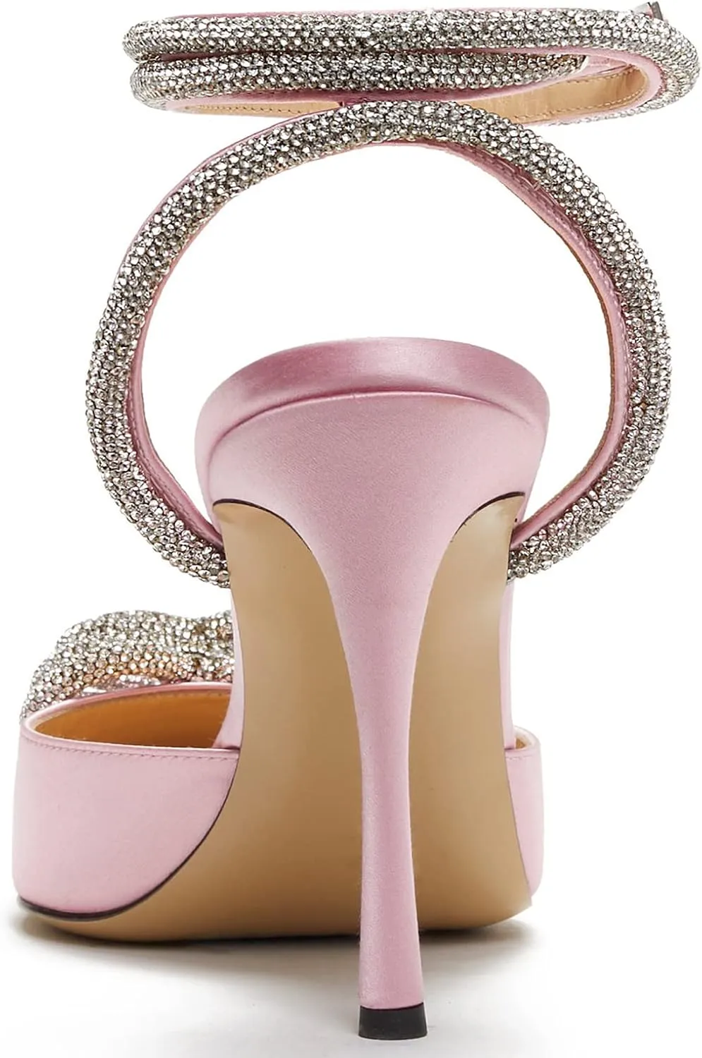 LauraVicci Women's Heeled Sandals Pointed Toe Crystal Embellished Bow Ankle Straps Rhinestone Buckle Stiletto Slip On Evening Dress Party Wedding Pumps Shoes