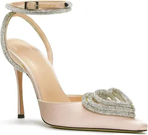 LauraVicci Women's Heeled Sandals Pointed Toe Crystal Embellished Bow Ankle Straps Rhinestone Buckle Stiletto Slip On Evening Dress Party Wedding Pumps Shoes