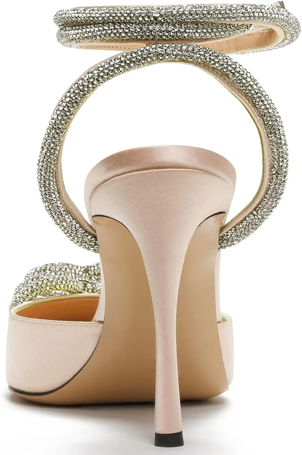 LauraVicci Women's Heeled Sandals Pointed Toe Crystal Embellished Bow Ankle Straps Rhinestone Buckle Stiletto Slip On Evening Dress Party Wedding Pumps Shoes