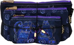 Laurel Burch Cosmetic Bags 3/Pkg-Indigo Cats