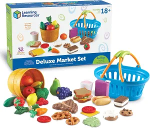 Learning Resources New Sprouts Deluxe Market Set - 32 Pieces, Ages 18  Months Pretend Play Food for Toddlers, Preschool Learning Toys, Kitchen Play Toys for Kids