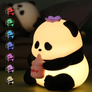 Led Cute Panda Night Light with 7 Colors, Dimmable Nursery Panda Lamps, Super Squishy Silicone USB Rechargeable Touch Control Night Lamp for Kids Adults, Used for Camping Party Room Decor…