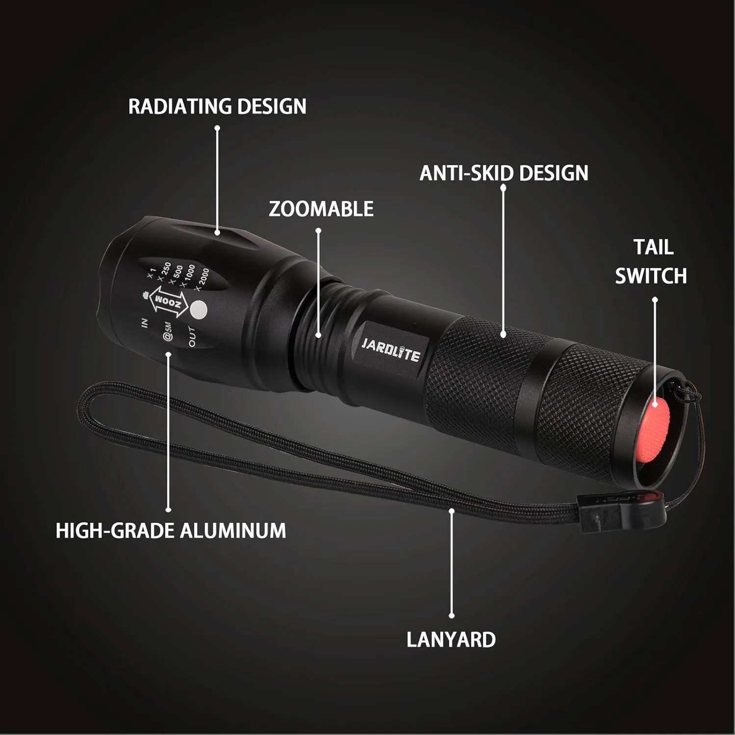 LED Emergency Handheld Flashlight with Adjustable Focus, Water Resistant, 5 Modes, Best Tactical Flashlight for Emergency, Camping and Fishing, 2 Pack