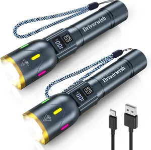 LED Flashlight 2 Pack, 990000 LM Super Bright Flash Light, Small Tactical Flashlight with 3Modes, Waterproof Zoomable Flash Light for Outdoor, Handheld Flashlight for Home Emergencies, Camping, Hiking
