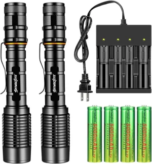 Led Flashlight Rechargeable 2 Pack Flashlights High Lumens Battery Powered Pocket Flashlight With Clip Flash Light Rechargeable Battery for Home 5 Modes Zoomable Handheld Flashlights for Camping