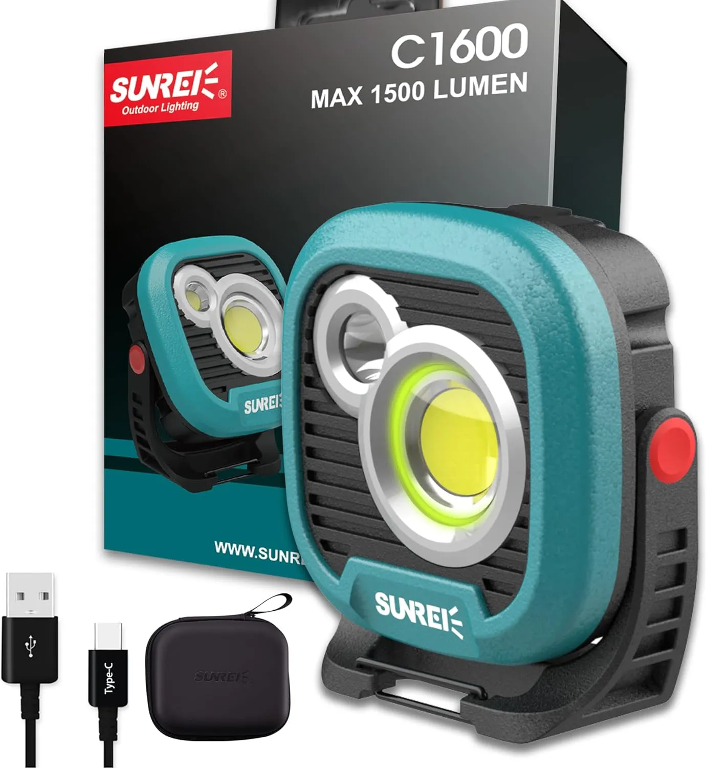 LED Rechargeable Magnetic Work Light SUNREI Mechanic Light Power Bank 180° Rotating,1500LM, 6 Modes,Magnetic&Hook, IPX5 Waterproof, Magnetic Flashlight for Camping, Car Repairing