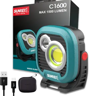LED Rechargeable Magnetic Work Light SUNREI Mechanic Light Power Bank 180° Rotating,1500LM, 6 Modes,Magnetic&Hook, IPX5 Waterproof, Magnetic Flashlight for Camping, Car Repairing