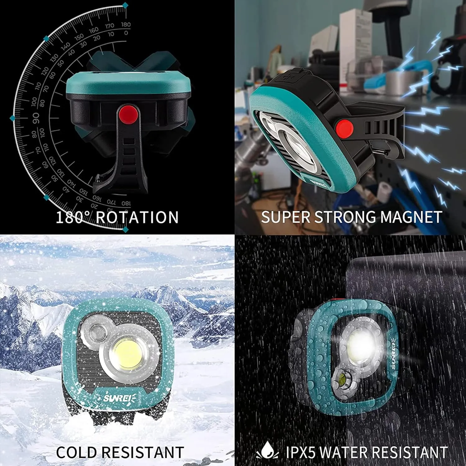 LED Rechargeable Magnetic Work Light SUNREI Mechanic Light Power Bank 180° Rotating,1500LM, 6 Modes,Magnetic&Hook, IPX5 Waterproof, Magnetic Flashlight for Camping, Car Repairing