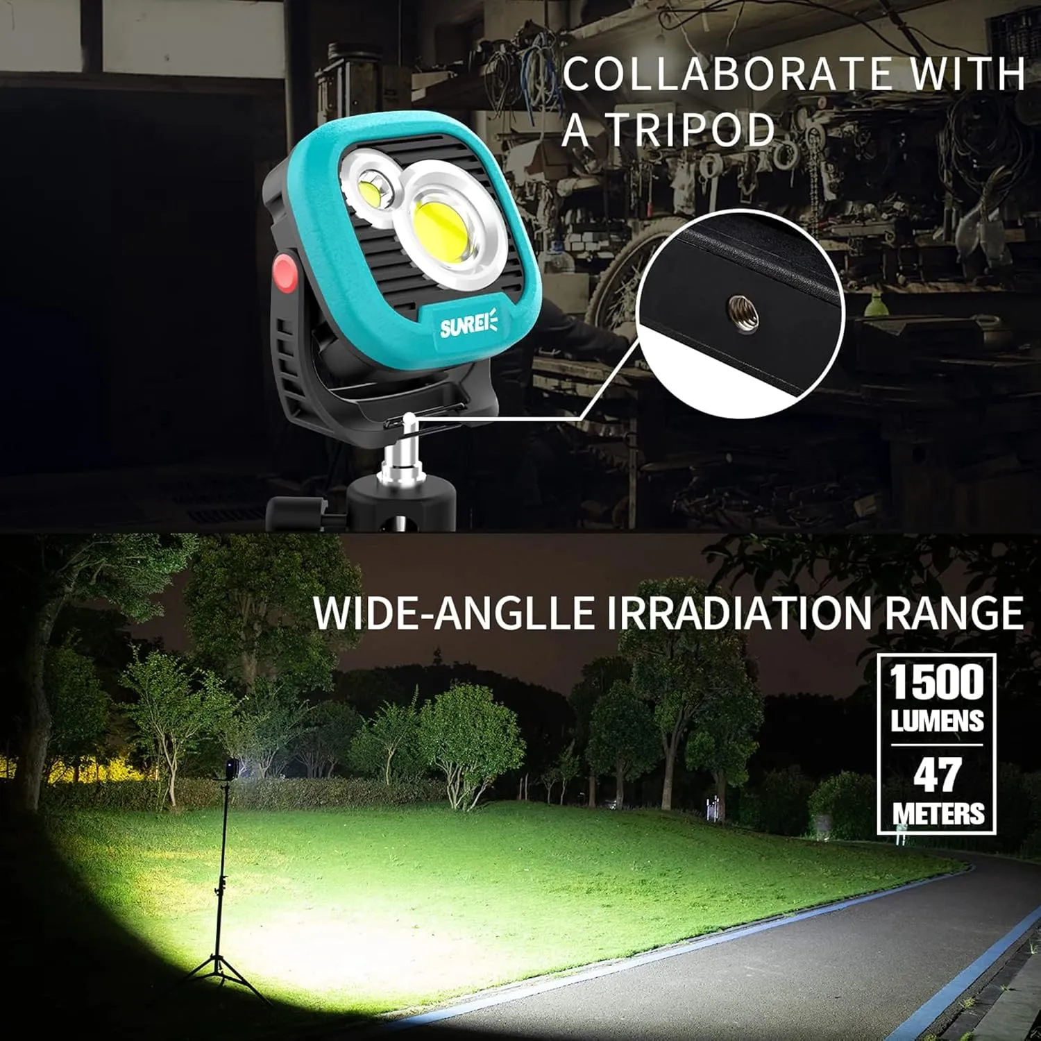 LED Rechargeable Magnetic Work Light SUNREI Mechanic Light Power Bank 180° Rotating,1500LM, 6 Modes,Magnetic&Hook, IPX5 Waterproof, Magnetic Flashlight for Camping, Car Repairing