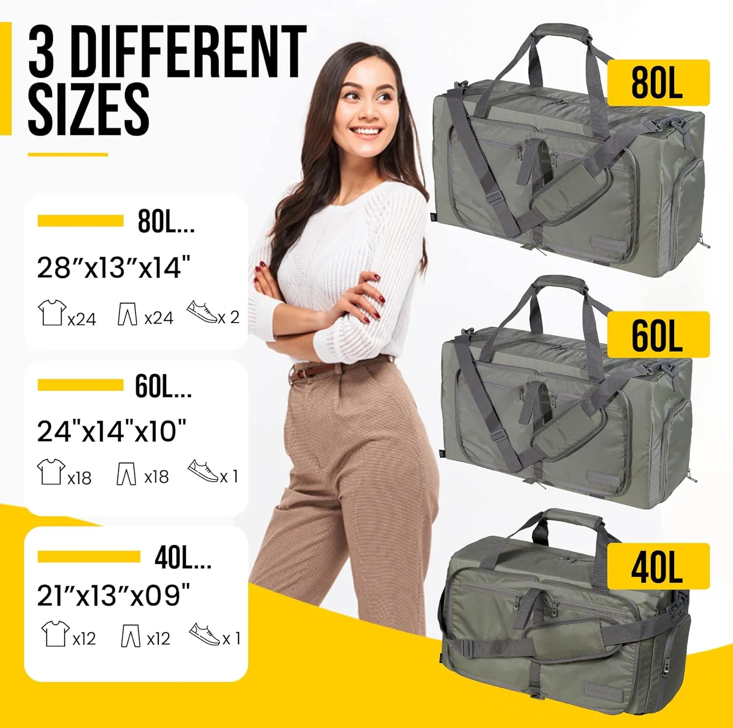 LEGEND 40L Foldable Duffle Bag for Travel - Packable Duffle Bags w/Shoe Compartment - Tear Resistant Collapsible Duffel Bags for Traveling - Lightweight Folding Duffel Bag for Men & Women -Army Green