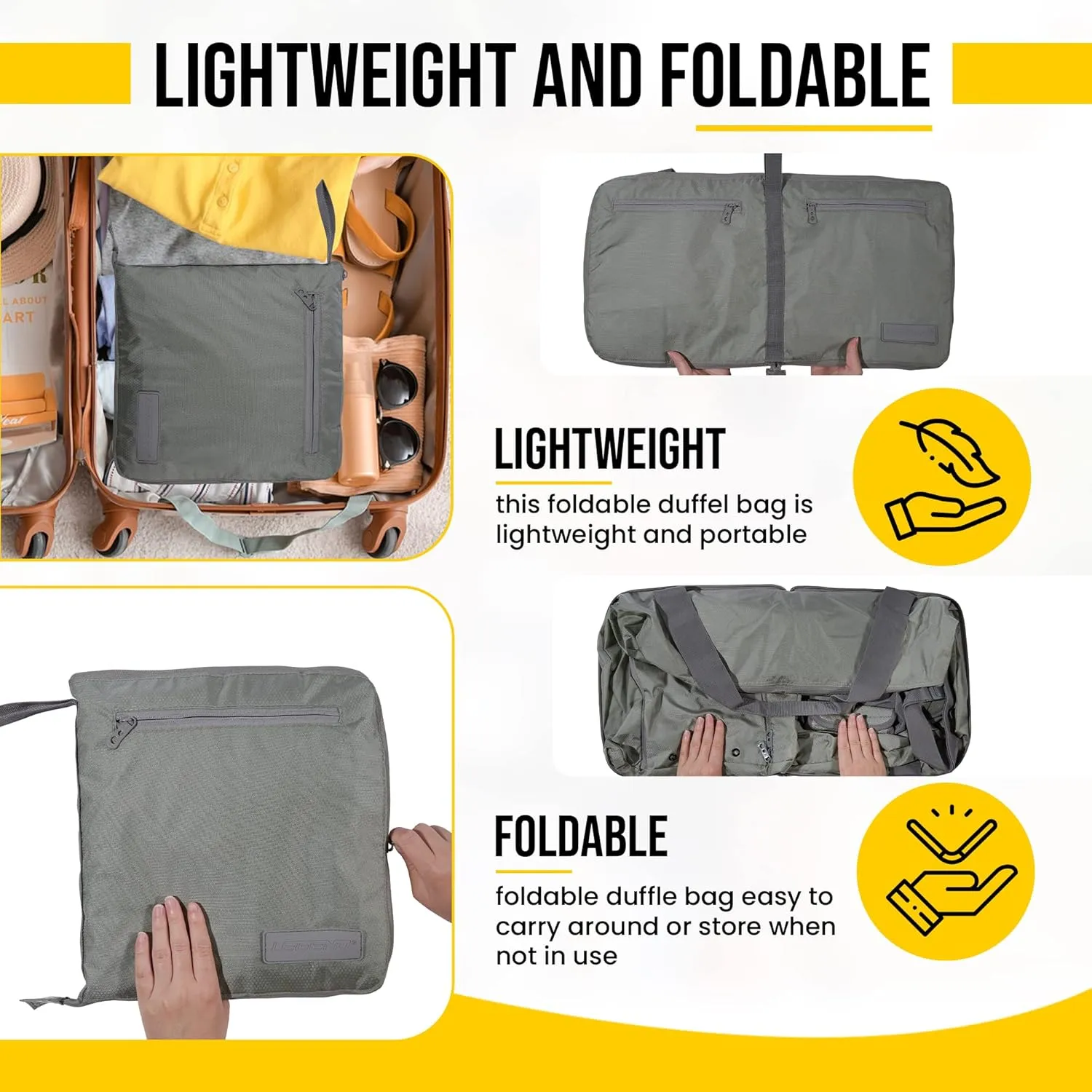 LEGEND 40L Foldable Duffle Bag for Travel - Packable Duffle Bags w/Shoe Compartment - Tear Resistant Collapsible Duffel Bags for Traveling - Lightweight Folding Duffel Bag for Men & Women -Army Green