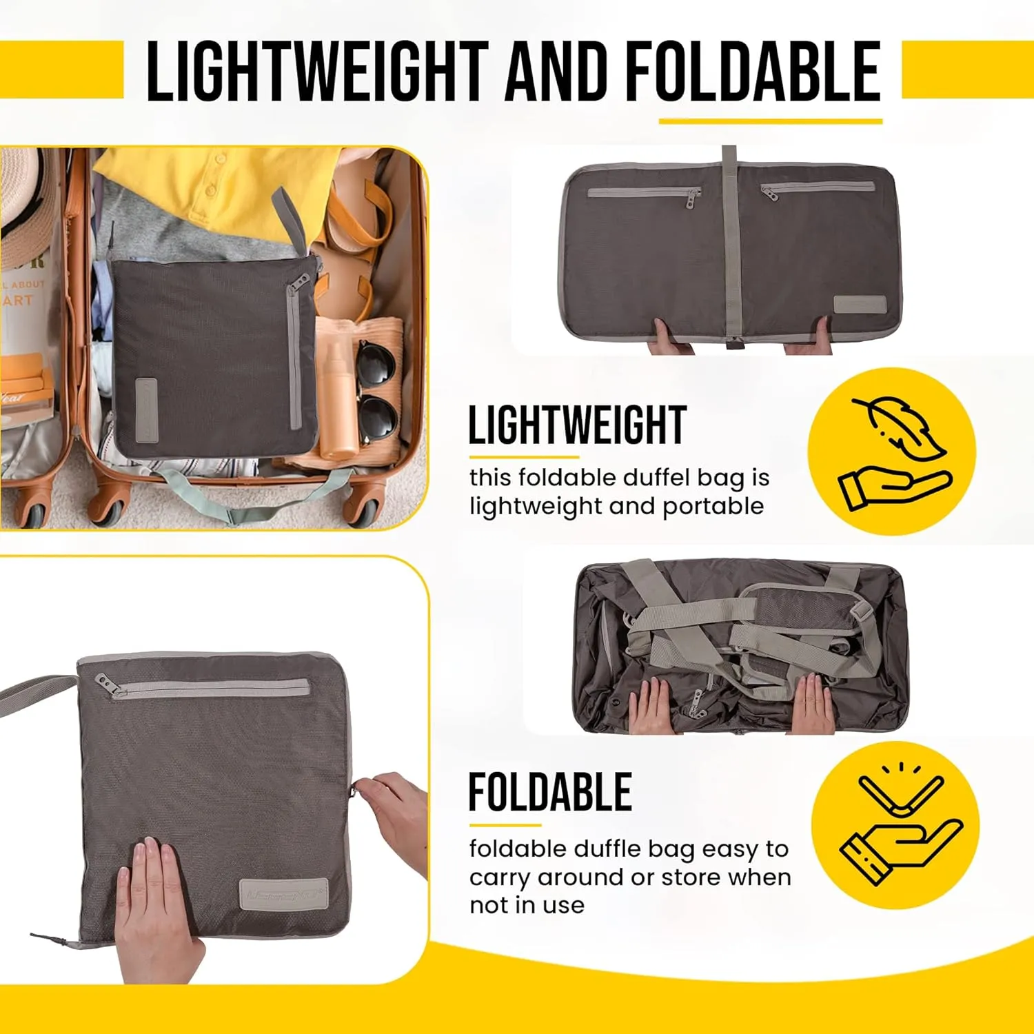 LEGEND 60L Foldable Duffle Bag for Travel - Packable Duffle Bags w/Shoe Compartment - Tear Resistant Collapsible Duffel Bags for Traveling - Lightweight Folding Duffel Bag for Men & Women -Chocolate