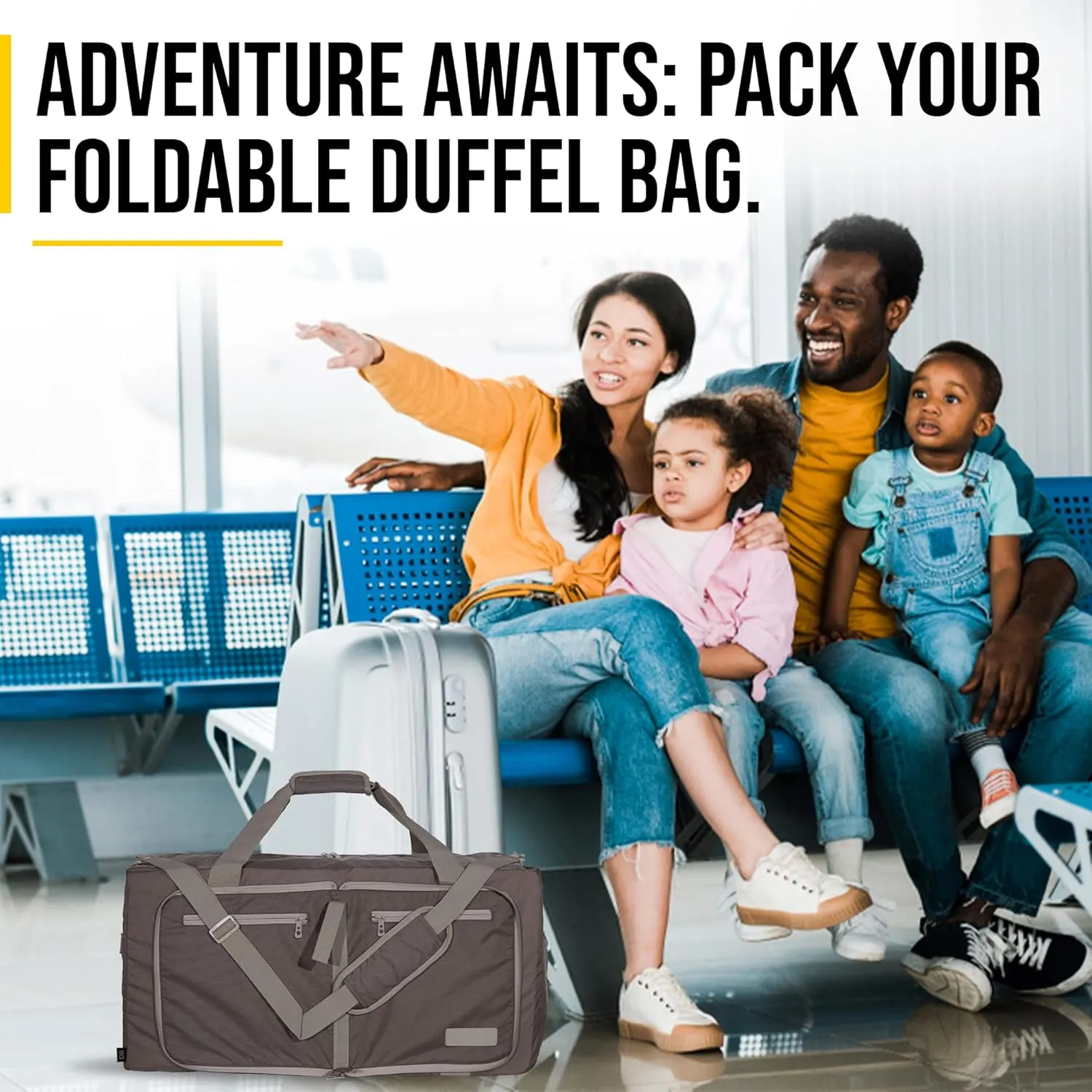 LEGEND 60L Foldable Duffle Bag for Travel - Packable Duffle Bags w/Shoe Compartment - Tear Resistant Collapsible Duffel Bags for Traveling - Lightweight Folding Duffel Bag for Men & Women -Chocolate