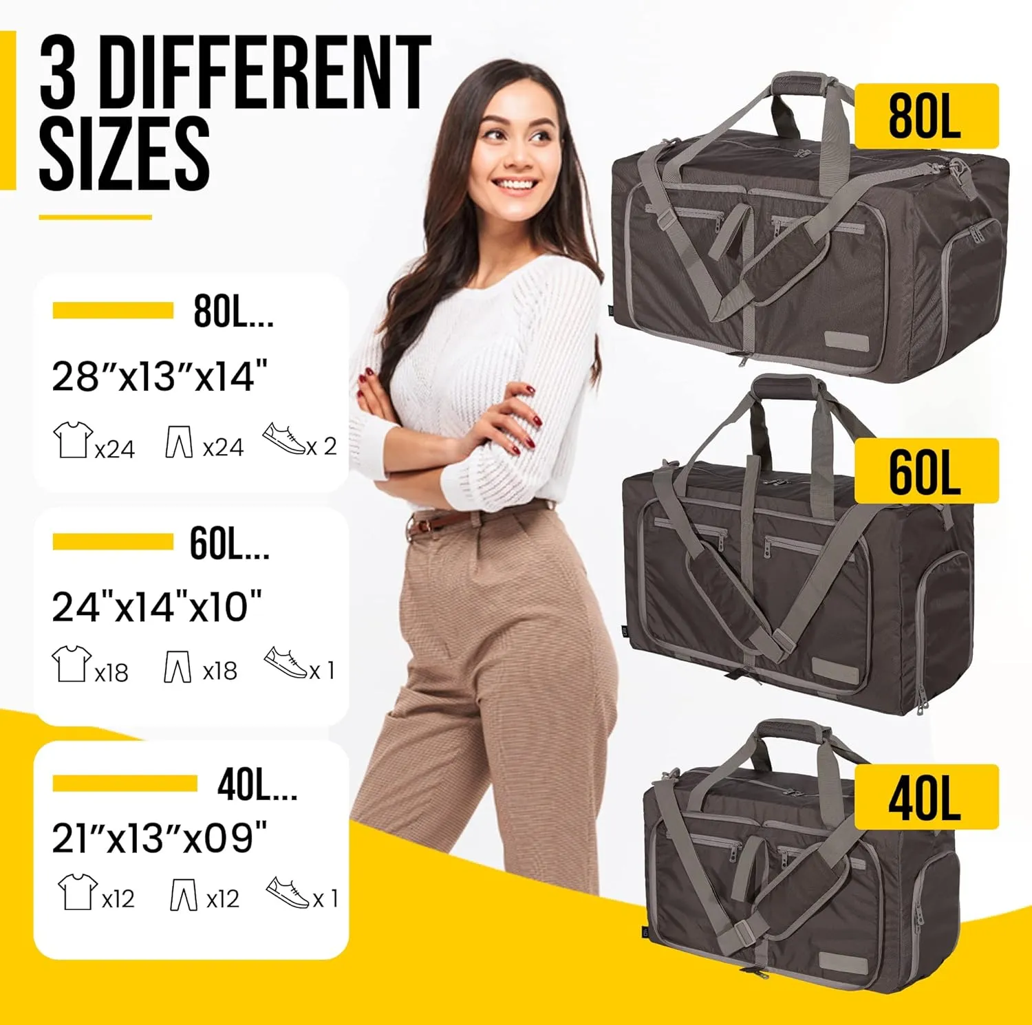 LEGEND 60L Foldable Duffle Bag for Travel - Packable Duffle Bags w/Shoe Compartment - Tear Resistant Collapsible Duffel Bags for Traveling - Lightweight Folding Duffel Bag for Men & Women -Chocolate