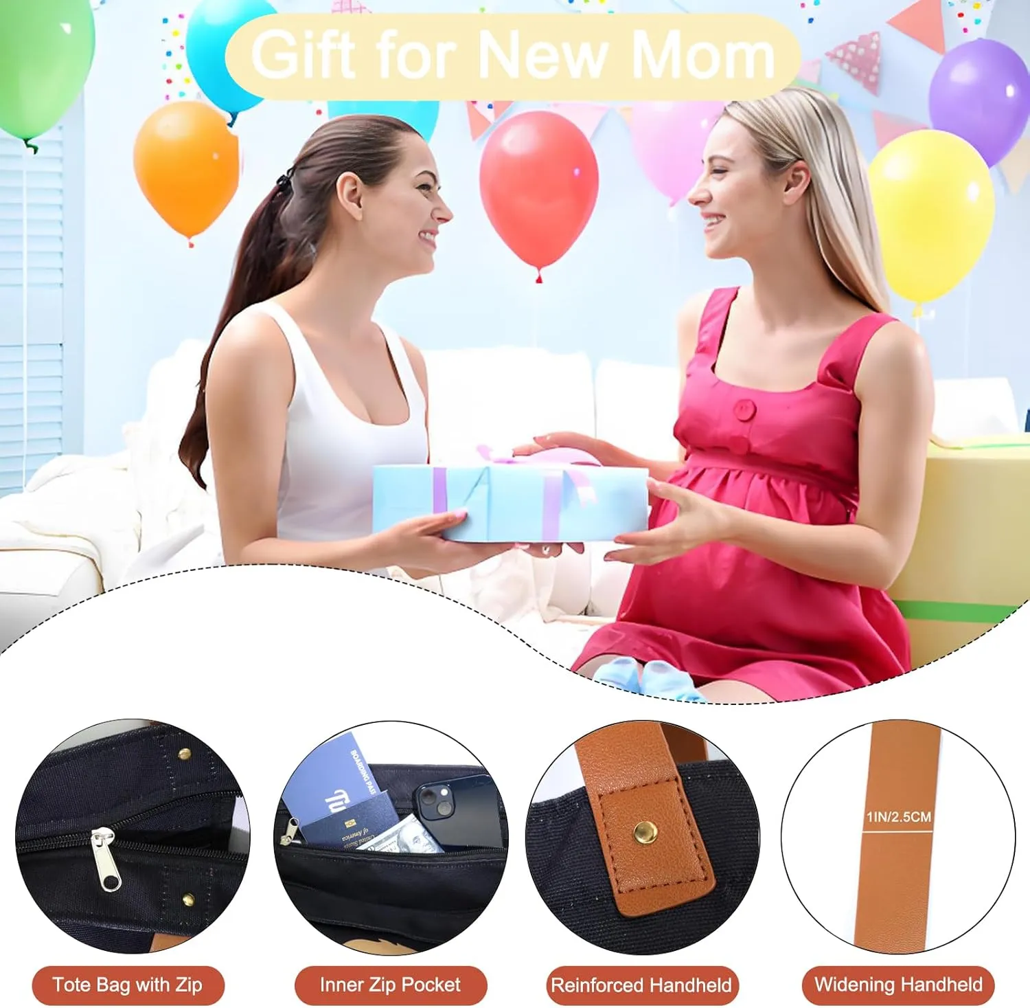 LEMEDE 30L Zip Grocery Bag - Wide Handheld to Reduce Shoulder Pressure,Personalized Minimalist Style Tote Bag,Gift for Women