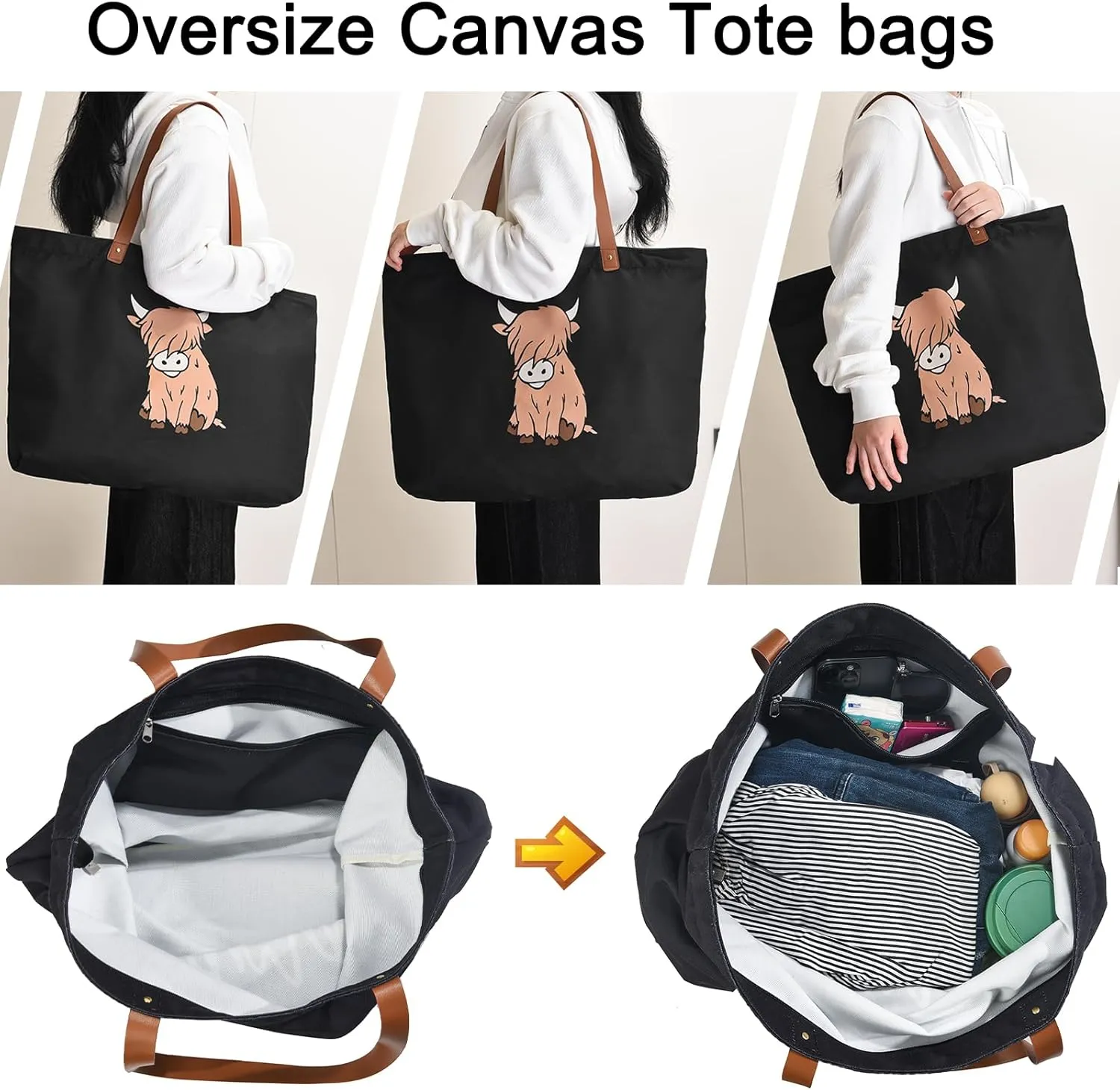 LEMEDE 30L Zip Grocery Bag - Wide Handheld to Reduce Shoulder Pressure,Personalized Minimalist Style Tote Bag,Gift for Women