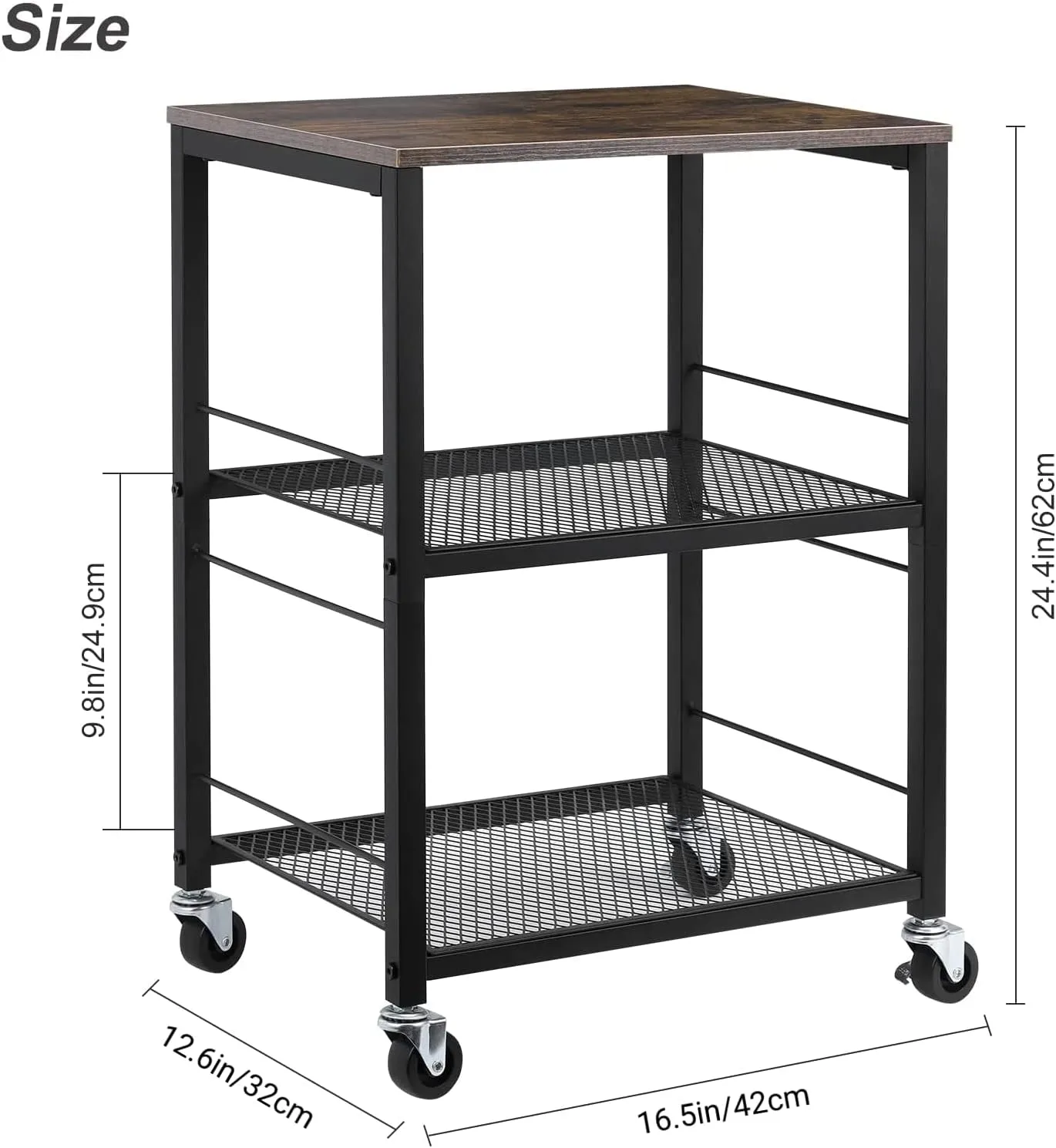 LIANTRAL 3 Tier Rolling Cart, Brown Kitchen Carts on Wheels with Storage, Multifunctional Utility Cart for Kitchen, Bathroom, Living Room, Bar, Office