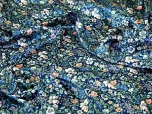 Liberty London Rachel Meadow Belgravia Silk Satin Fabric Teal Blue - per Meter