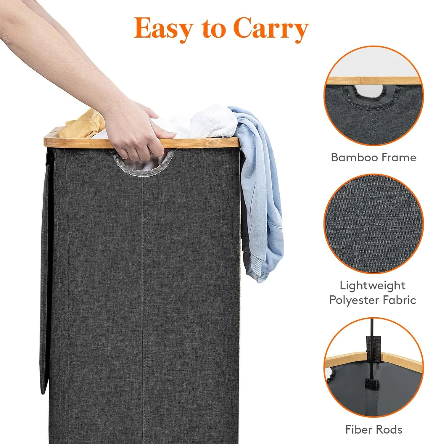 Lifewit 100L Laundry Basket with Lid, Clothes Hampers for Laundry with Bamboo Handles and 2 Removable Laundry Bags, Large Foldable Laundry Hamper for Bedroom, Bathroom, Dorm, Laundry Room, Dark Gray