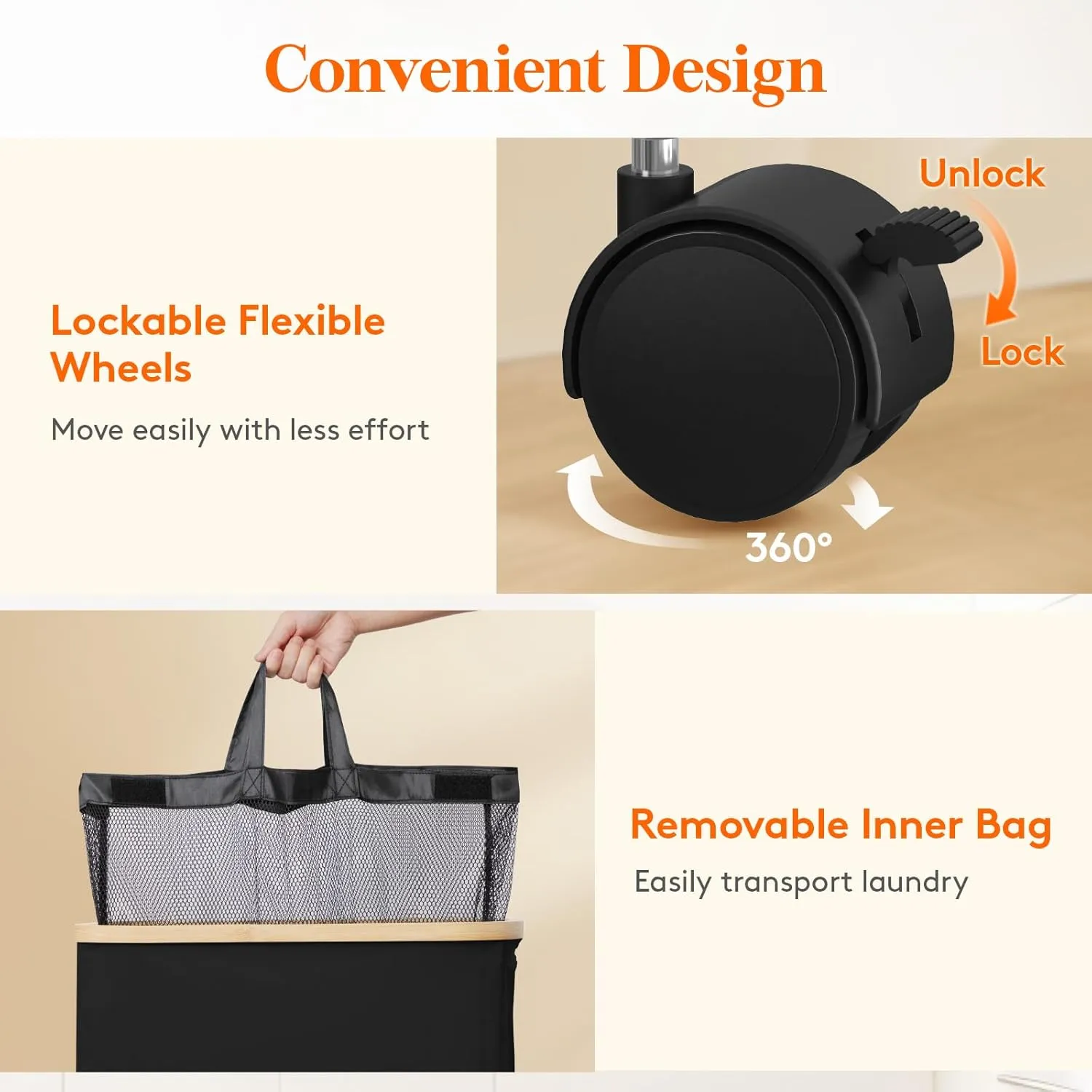 Lifewit 100L Laundry Basket with Lid, Clothes Hampers for Laundry with Bamboo Handles and A Removable Bag, Large Foldable Laundry Hamper for Bedroom, Bathroom, Dorm, Laundry Room, Black with Wheels