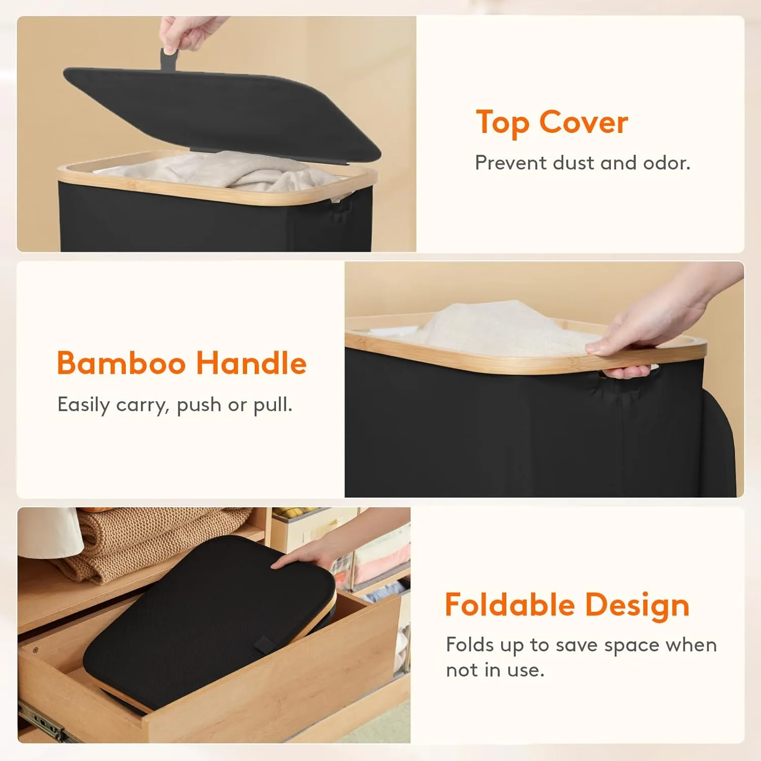 Lifewit 100L Laundry Basket with Lid, Clothes Hampers for Laundry with Bamboo Handles and A Removable Bag, Large Foldable Laundry Hamper for Bedroom, Bathroom, Dorm, Laundry Room, Black with Wheels
