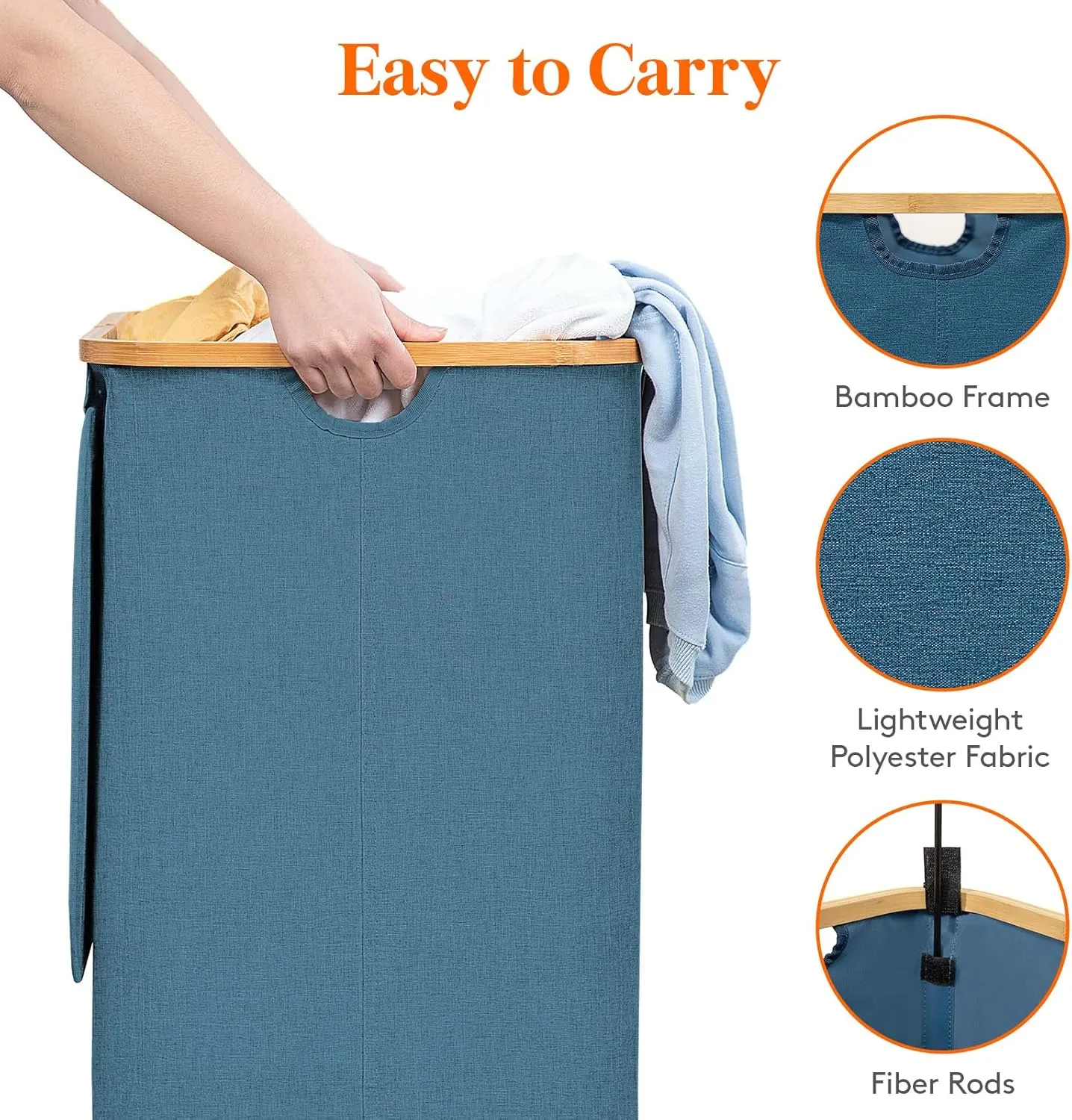 Lifewit 100L Laundry Basket with Lid, Clothes Hampers for Laundry with Bamboo Handles and A Removable Bag, Large Foldable Laundry Hamper for Bedroom, Bathroom, Dorm, Laundry Room, Dark Blue