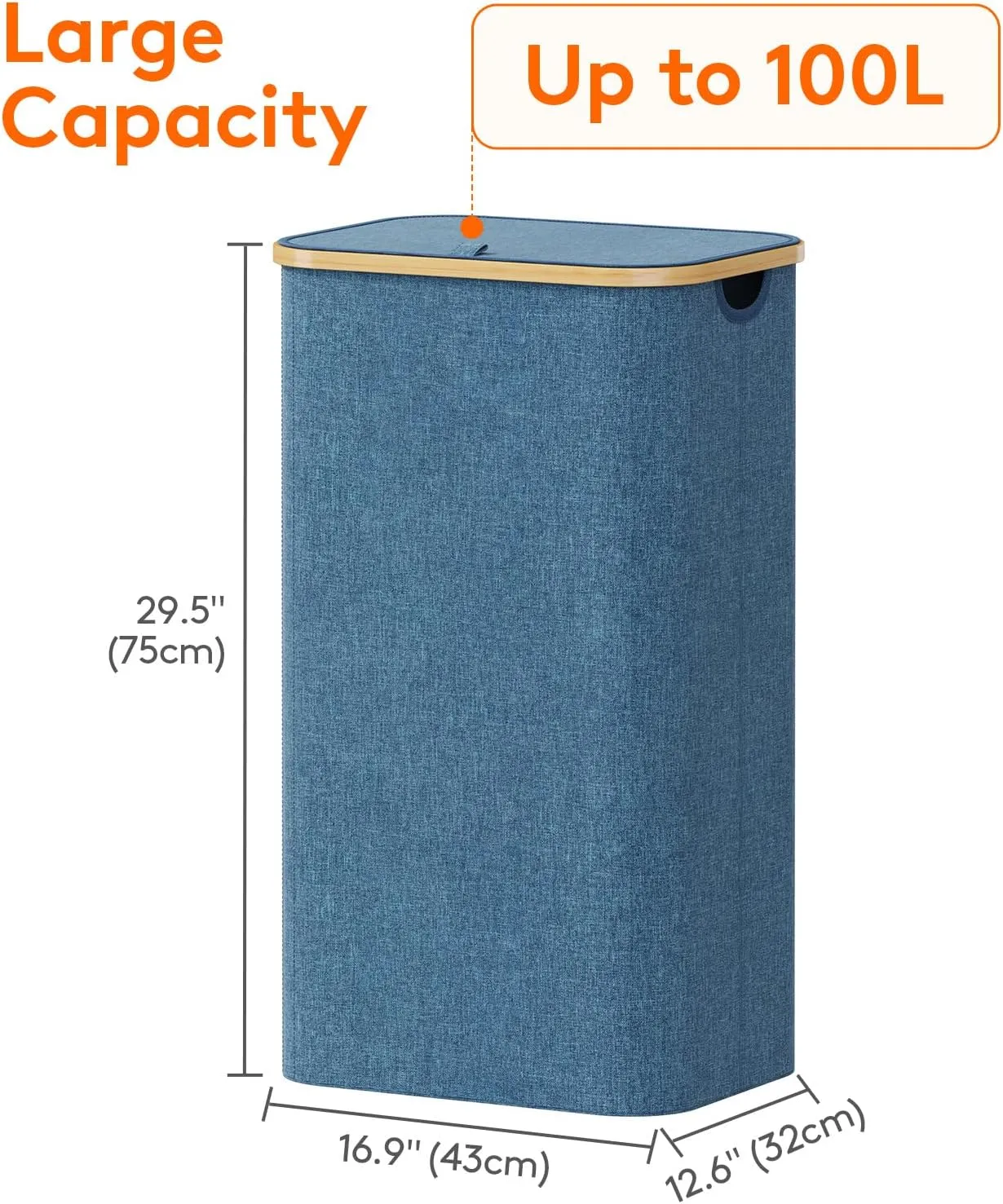 Lifewit 100L Laundry Basket with Lid, Clothes Hampers for Laundry with Bamboo Handles and A Removable Bag, Large Foldable Laundry Hamper for Bedroom, Bathroom, Dorm, Laundry Room, Dark Blue