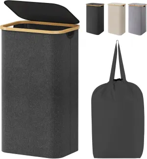 Lifewit 100L Laundry Basket with Lid, Clothes Hampers for Laundry with Bamboo Handles and A Removable Bag, Large Foldable Laundry Hamper for Bedroom, Bathroom, Dorm, Laundry Room, Dark Gray