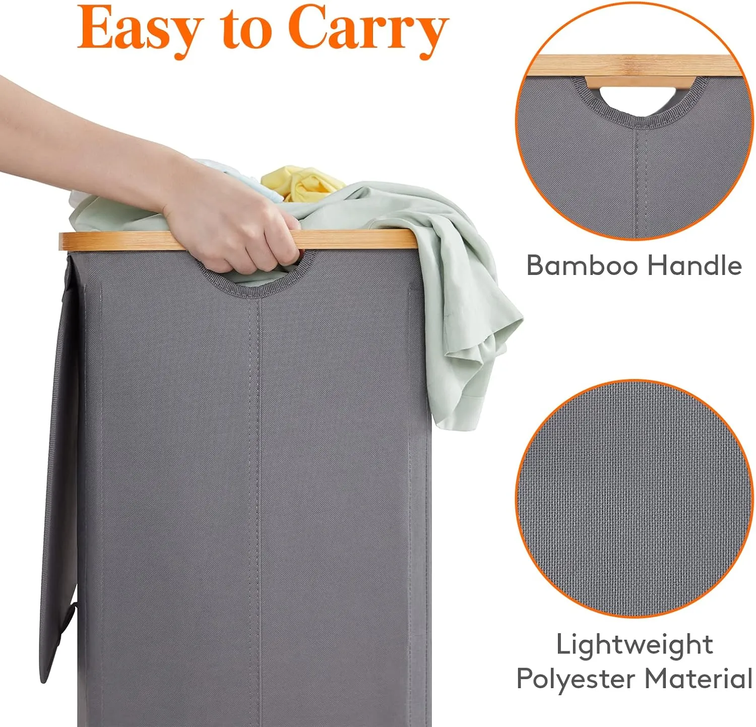 Lifewit 100L Laundry Basket with Lid, Clothes Hampers for Laundry with Bamboo Handles and A Removable Laundry Bag, Large Foldable Laundry Hamper for Bedroom, Bathroom, Dorm, Grey, 2 Pack