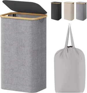 Lifewit 100L Laundry Basket with Lid, Clothes Hampers for Laundry with Bamboo Handles and A Removable Laundry Bag, Large Foldable Laundry Hamper for Bedroom, Bathroom, Dorm, Laundry Room, Light Gray