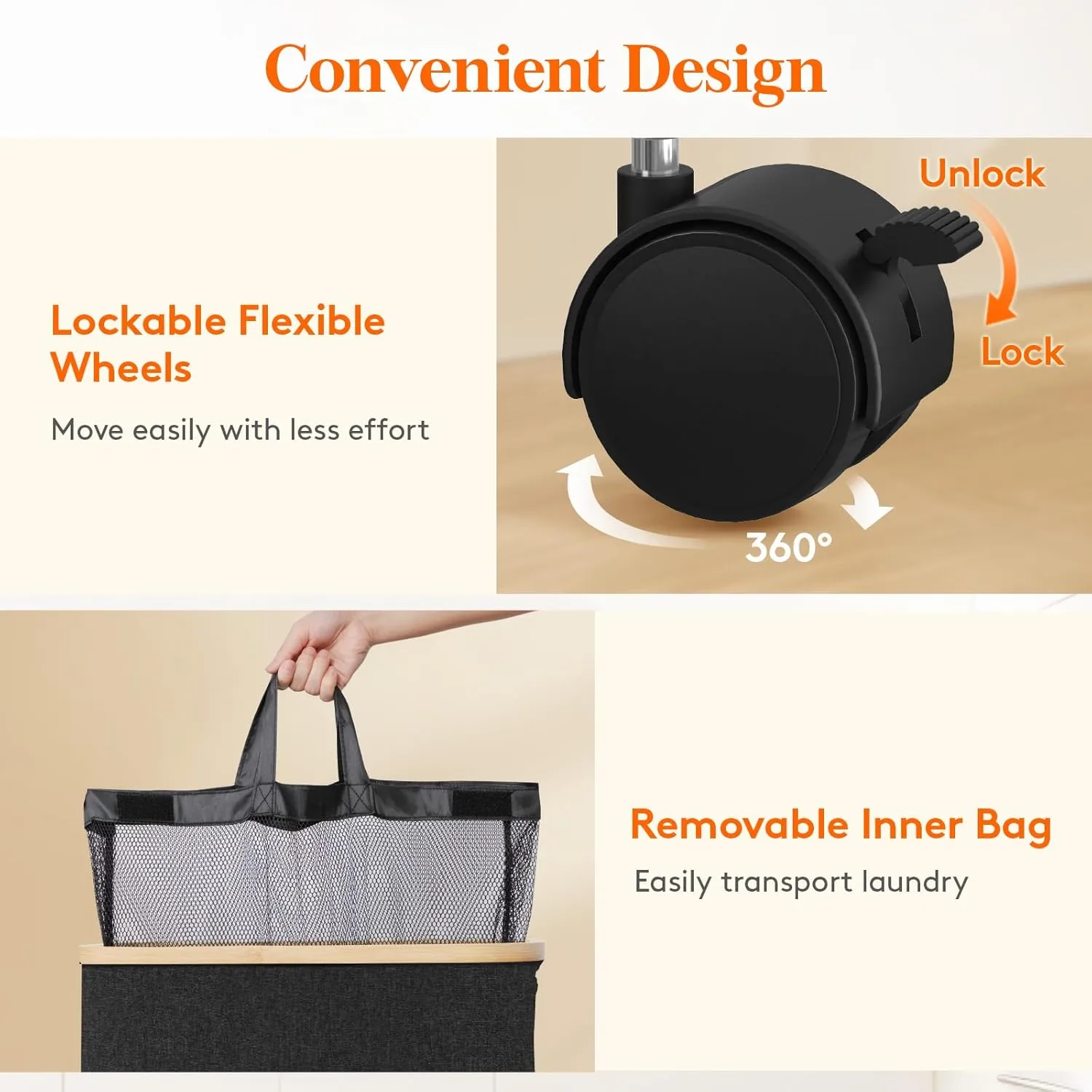 Lifewit 100L Laundry Basket with Lid, Clothes Hampers for Laundry with Bamboo Handles and Removable Bag, Large Foldable Laundry Hamper for Bedroom, Bathroom, Dorm, Laundry Room, Dark Gray with Wheels