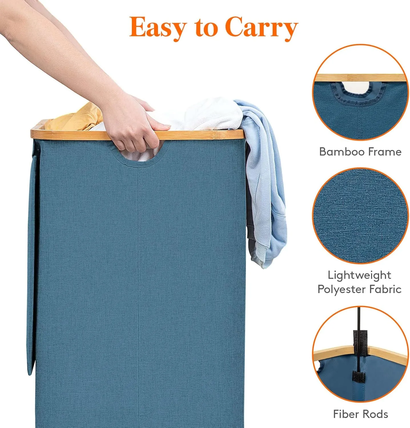 Lifewit 120L Foldable Laundry Basket with Lid, Bamboo Handles and Removable Bag, Large Hamper for Bedroom, Bathroom, Dark Blue